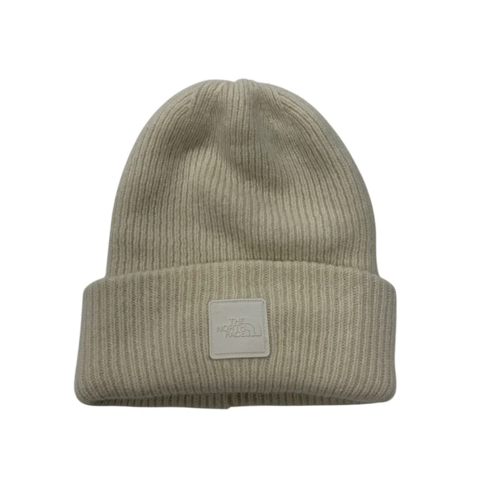 The North Face Urban Patch Beanie Cream Wool Blend Ribbed Cuffed Hat‎ One Size